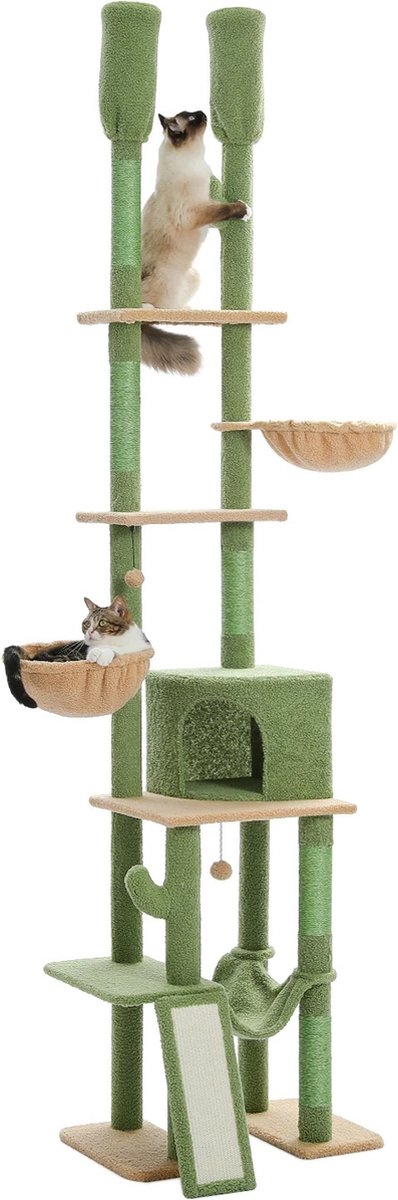 Bramboo - Krabpaal - Katten - Speelgoed - Kattenspeelgoed - In hoogte verstelbaar - 216 tot 285 cm - Groen