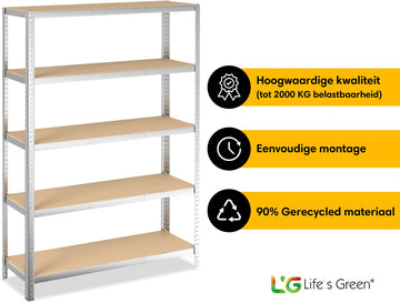 Life’s Green Stelling 120 cm - Stellingkast - Opbergrek - Metaal - Zilver - 120*30*180 cm