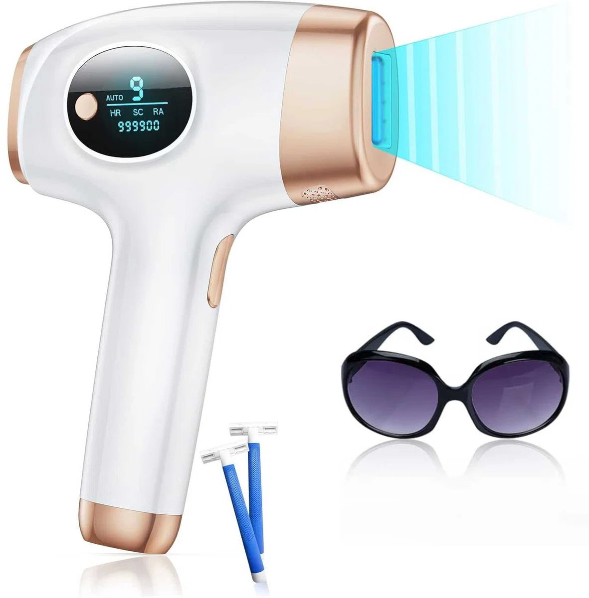 IPL Laser Ontharingsapparaat met 999.900 Flitsen - 9 Energielevels - Groot Behandeloppervlak 4 cm² - Pijnloze Haarverwijdering voor Mannen en Vrouwen - Inclusief Huidverjonging en Acnebehandeling - Geschikt voor Gezicht, Lichaam, Bikinilijn en Oksels