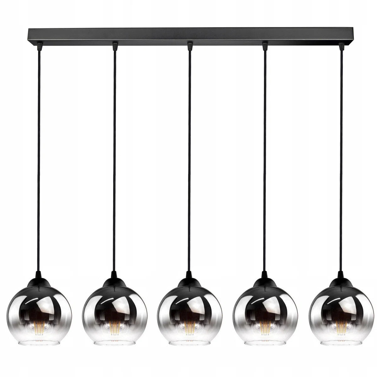 Hanglamp Industrieel voor Woonkamer, Eetkamer - 5-lichts bollen - Smoke Grafiet Glas