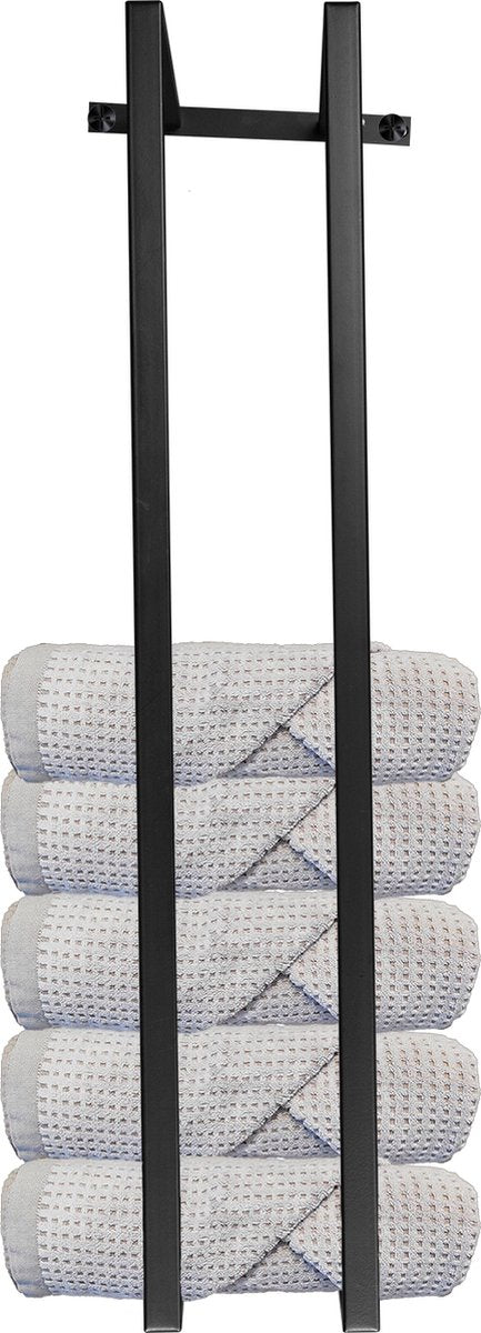 Eleganca Industrieel handdoekrek – 95x25x20 cm - Handoeken opbergruimte - Wandmontage - RVS – Mat Zwart