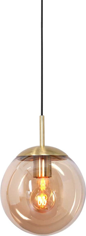 Hanglamp glazen bol | 1 lichts | amber / goud / zwart | glas / metaal | Ø 30 cm | in hoogte verstelbaar tot 170 cm | eetkamer / eettafel lamp | modern / sfeervol design