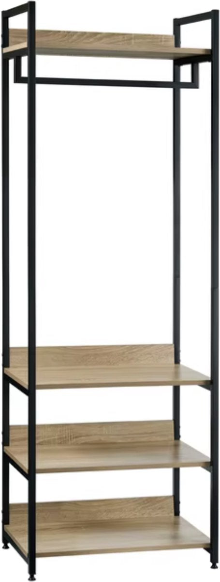 J&R Kapstok - Garderobe - Garderoberek - Kast - Kapstok staand - Kapstok met schoenenrek - Kledingrek - Eikenhout - Zwart metaal - 56x36x170