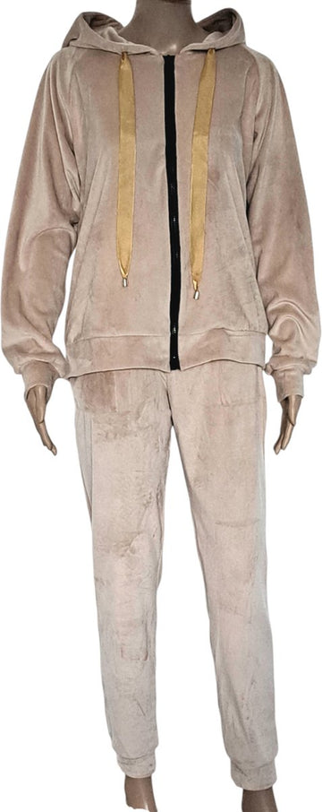 Beige Velours ,Tweedelig Pak /Trainingspak /Huispak/Stijlvol /Comfortabel /Warm/MAAT S