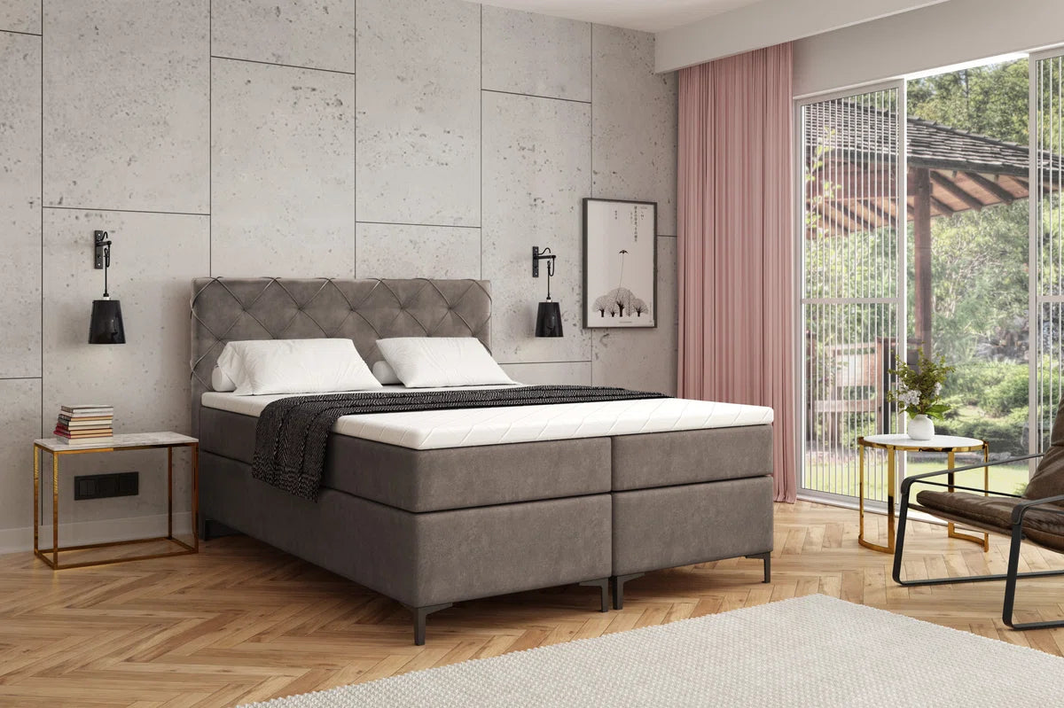 Meuba Home - Oslo Boxspring - Grijs - 160x200 - Microfiber - Met topper 8cm