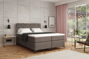 Meuba Home - Oslo Boxspring - Grijs - 160x200 - Microfiber - Met topper 8cm