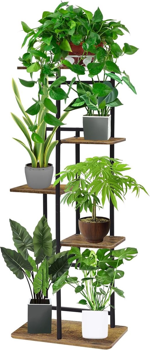 5-laagse houten bloemenrek - plantenrek voor binnen en buiten - decoratie voor tuin, balkon