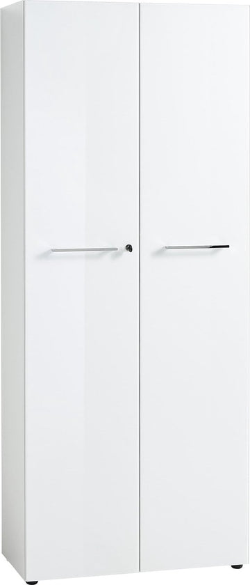 Hoge dichte kantoorkast Destin Wit - Breedte 80 cm - Hoogte 196 cm - Diepte 37 cm - Met planken - Met openslaande deuren