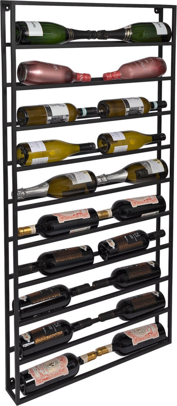 Eleganca Wijnrek – 137 x 69 x 9 cm – Wijnmeubel - Wijnrek hangend aan muur – Ruimte voor 20 flessen – Metaal – Flessenrek - Zwart - Voorgemonteerd