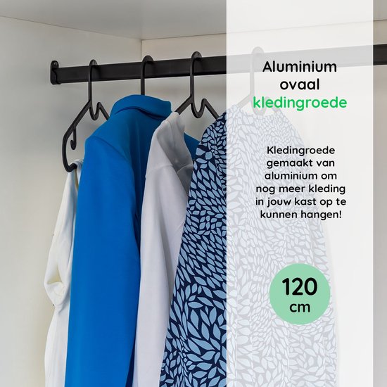 Eleganca Kledingstang 120 cm – Kledingroede – Stevig Aluminium – Garderobestang - Kledingstang - Inclusief Kastroededragers en Schroeven - Zwart