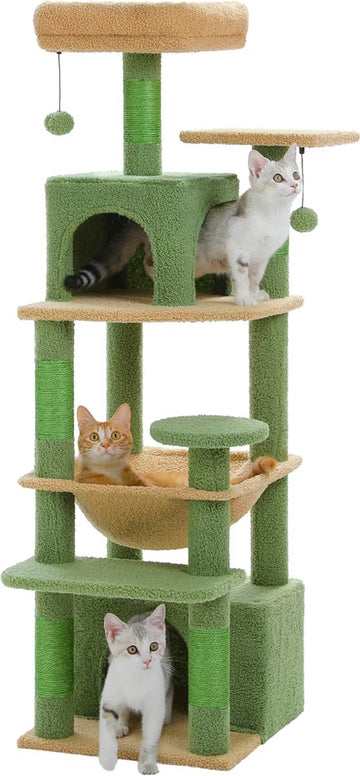 Luxe Kattenboom - Krabpaal voor Katten - Kattenhuis - Kattenmeubel - Katten Toren - Groen - 40x44x136cm