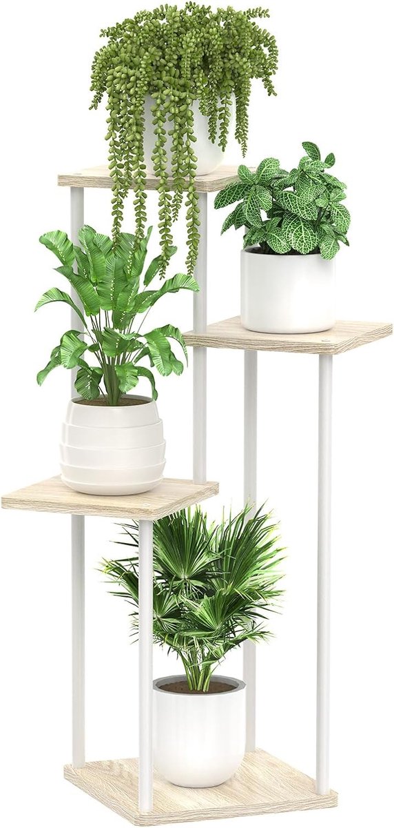 4 etages, houten metalen plantenstandaard, binnen en buiten, hoek, bloemenrek, plantenrek voor meerdere planten, bloemenstandaard, plantentrap, outdoor, balkon, tuin, woonkamer (4 etages,