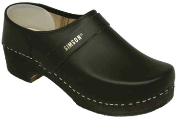 Leren zweedse klomp | merk Simson | houten zool | dichte hiel | antislip rubberzool