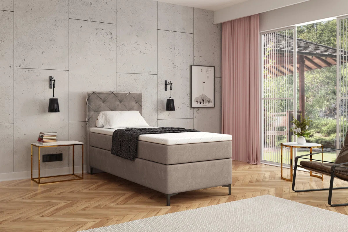 Meuba Home - Oslo Boxspring - Taupe - 90x200 - Microfiber - Met topper 8cm