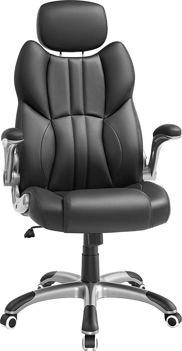 Draaistoel - Bureaustoel - lederlook - beuty in zwart - ergonomische draaistoel - met opklapbare armleuningen - nylon stervoet - draagvermogen 150 kg - zwart