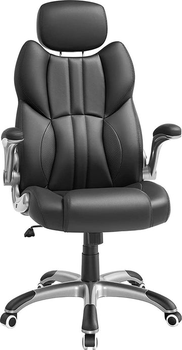 Draaistoel - Bureaustoel - lederlook - beuty in zwart - ergonomische draaistoel - met opklapbare armleuningen - nylon stervoet - draagvermogen 150 kg - zwart