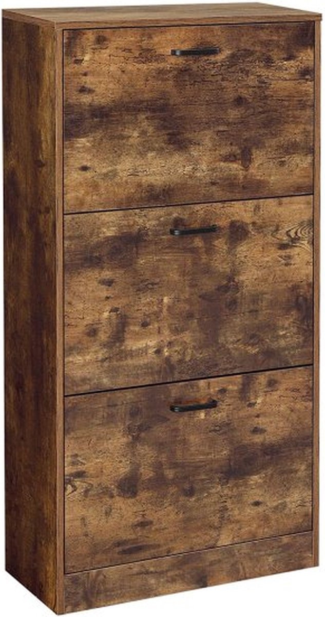 VASAGLE Schoenenkast met 3 kleppen, schoenenrek met 3 niveaus, opbergkast, perfect voor smalle gangen, woonkamer, slaapkamer, 60 x 24 x 120 cm (l x b x h), vintage bruin LBC030X01