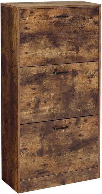 VASAGLE Schoenenkast met 3 kleppen, schoenenrek met 3 niveaus, opbergkast, perfect voor smalle gangen, woonkamer, slaapkamer, 60 x 24 x 120 cm (l x b x h), vintage bruin LBC030X01