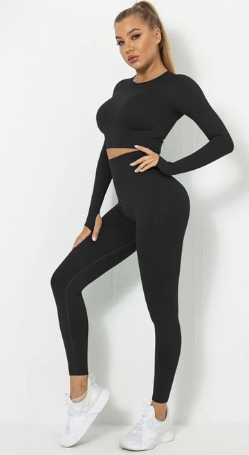 Gymset SOFT - 3delig - Zwart - Maat L - Fitness Kleding - Sportoutfit - Sportlegging - Sporttop - Fitness set -Fitnesslegging en top - Gymlegging en top - Yoga legging en top - Yoga set