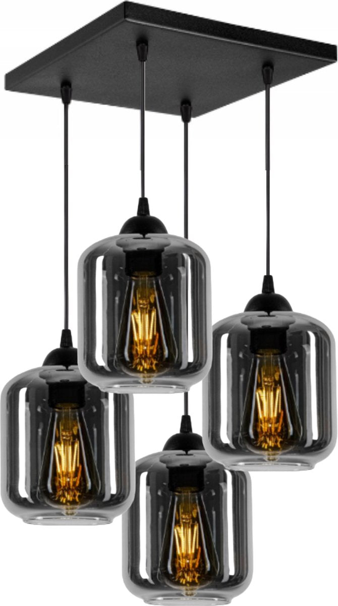 Hanglamp Industrieel Smoke Rookglas / Zwart - 4-lichts - Glas - Hanglampen Eetkamer, Slaapkamer, Woonkamer
