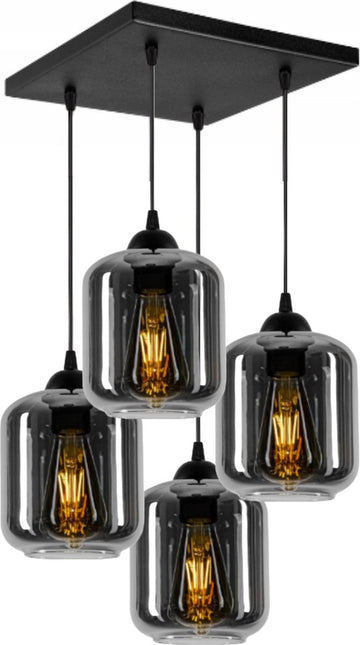 Hanglamp Industrieel Smoke Rookglas / Zwart - 4-lichts - Glas - Hanglampen Eetkamer, Slaapkamer, Woonkamer