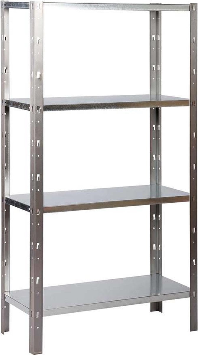 Opbergrek - Gegalvaniseerd metaal - 90 cm breed – 173 cm hoog - 4 legborden - 85 kg per legbord - Monteren zonder schroeven