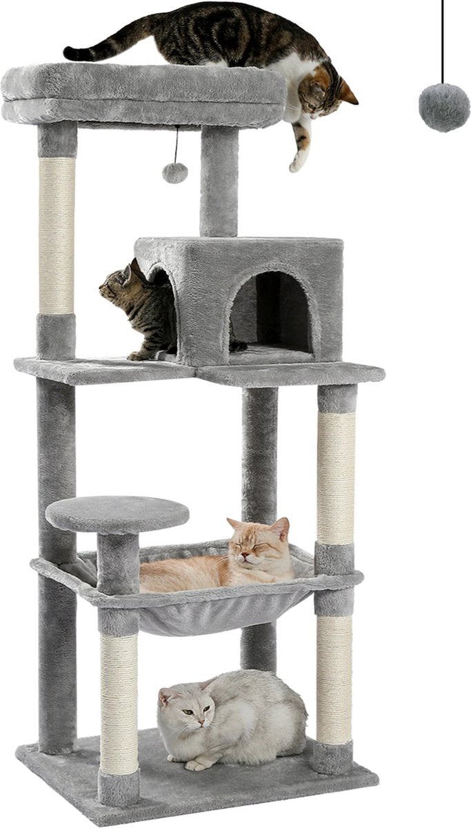 Rakmishop - Kattenboom - 5 Verdiepingen - Kattentoren - Kattenpaal - Kattenpaal voor grote katten - Krabtoren - 143x50x45 cm - Grijs