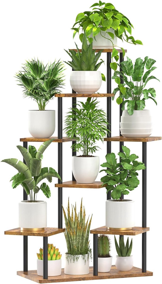 8 etages, houten metalen plantenstandaard, binnen en buiten, hoekbloemenrek, plantenrek voor meerdere planten, bloemenstandaard, plantentrap voor buiten, balkon, tuin, woonkamer