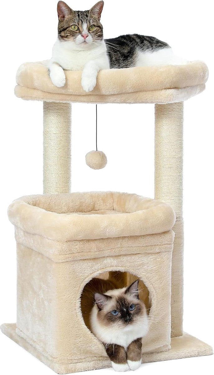 Krabpaal voor kleine katten - kattentoren met meerdere niveaus - sisal bedekt - gezellig kattenhuis - grote kattenzitplaats - binnenkat