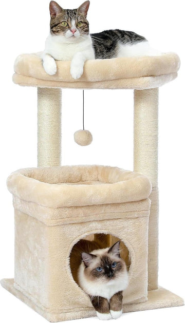 Krabpaal voor kleine katten - kattentoren met meerdere niveaus - sisal bedekt - gezellig kattenhuis - grote kattenzitplaats - binnenkat
