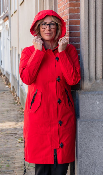 Lange dames tussenjas - Waterafstotend & getailleerd - Rood - Maat 38