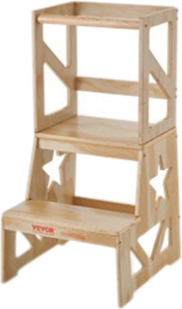 EliteNest® - Peuter Step Kruk - Natuurlijk Dennenhout - Kinderkeukenkruk - Badkamer & Aanrecht - Stevig "A"-Frame - 68 kg Draagvermogen