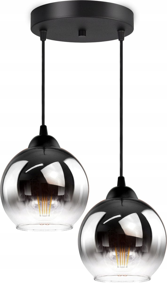 Hanglamp Industrieel voor Woonkamer, Eetkamer - Smoking Glas - 2-lichts - Smoke Glas - 2 bollen - Rookglas