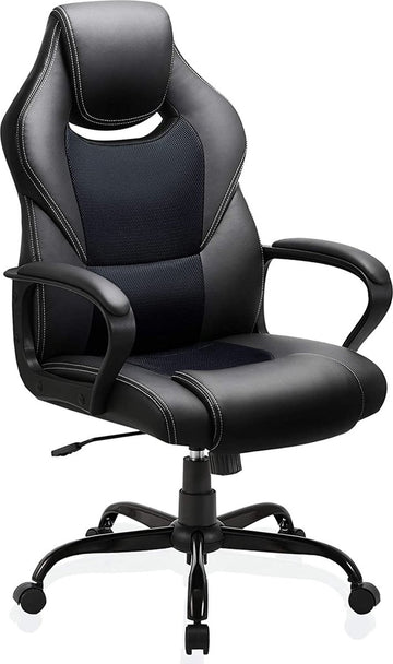 Luxe Ergonomische Bureaustoel Met Kantelmechanisme - Directie Managerstoel Ergonomisch - Ergonomische Luxe Racing Style Design Game Computer Stoel - Voor Gamen/Kantoor/Thuiswerken - Extra Dikke Vulling - Kunstleer - Zwart