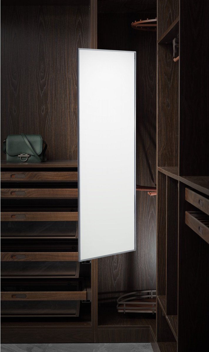 Milano Luxurious Kastspiegel Antraciet - 120x35 cm - Uittrekbare en draaibare kastspiegel - Passpiegel met aluminium omlijsting - Soepel uittrekbaar