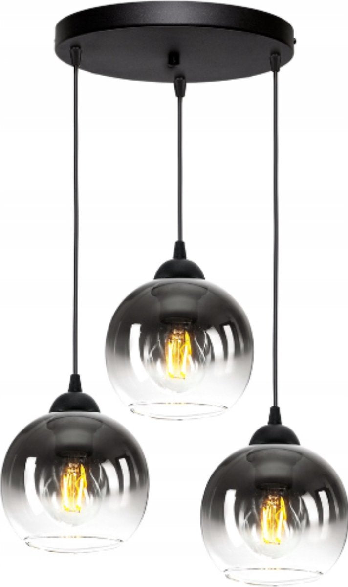 Hanglamp Industrieel voor Woonkamer, Eetkamer - Smoking Glas - 3-lichts - Smoke Glas - 3 bollen - Rookglas