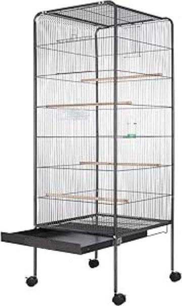 Papegaaienkooi – Parkietenkooi Op Voet & Wieltjes – Grote Vogelkooi Binnen – Vogelkooien – Voliere – 146x54x54 Cm - Zwart