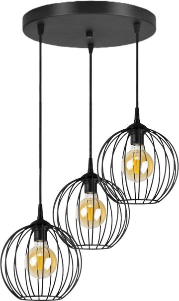 Hanglamp - Plafondlamp Industrieel Met 3 Glazen - Metalen Kappen Zwart Woonkamer/Eetkamer