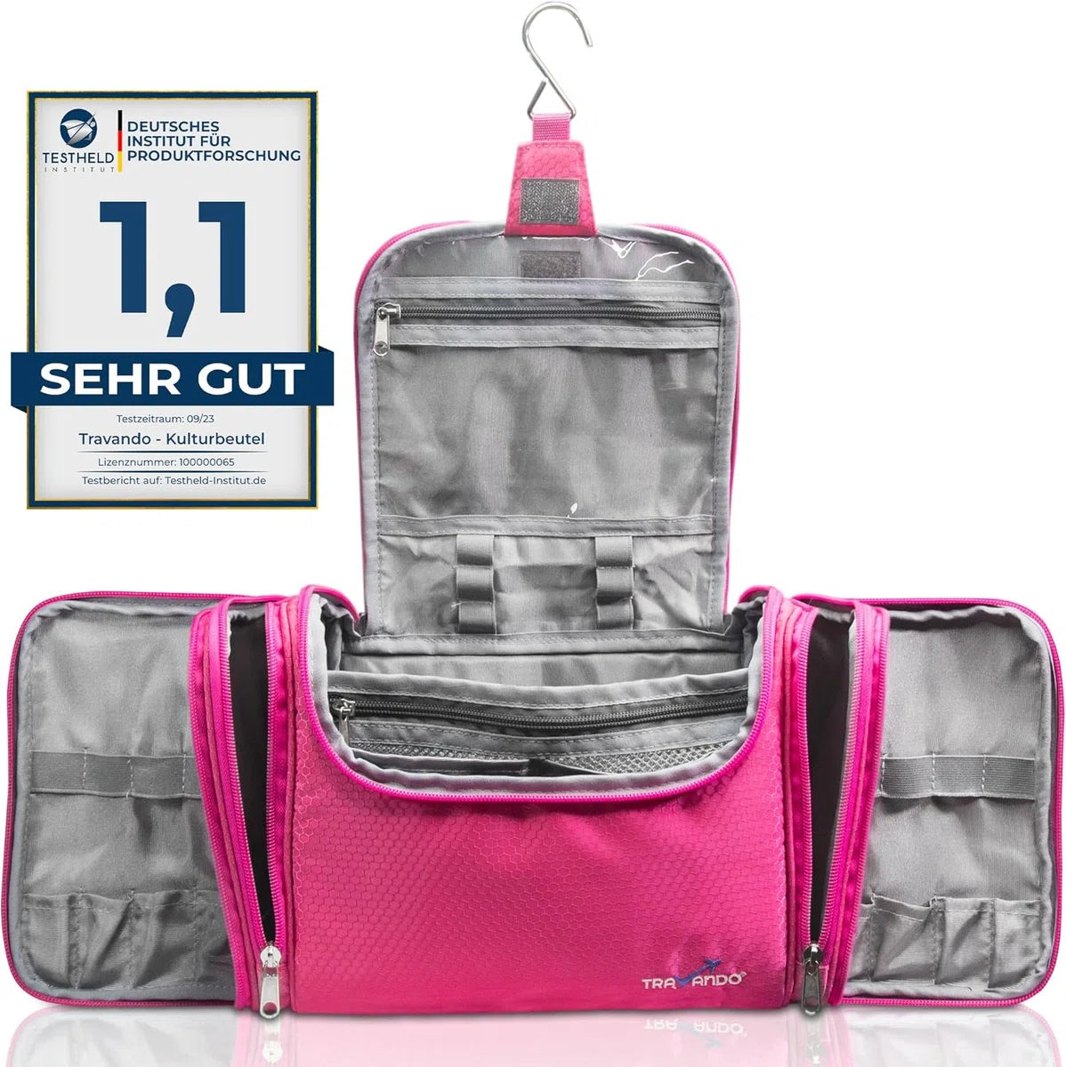 XXL toilettas voor dames, groot om op te hangen, maxi 8,8 liter volume, cosmetica tas met vele vakken, wasbenodigheden tas, beauty case, toilettas groot, reis-toilettas, roze