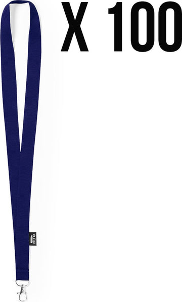 RPET keycord, 100 stuks - Lanyard - Sleutelkoord - Sleutelhanger - Sleutels - Pashouder - Badgehouder - Blauw