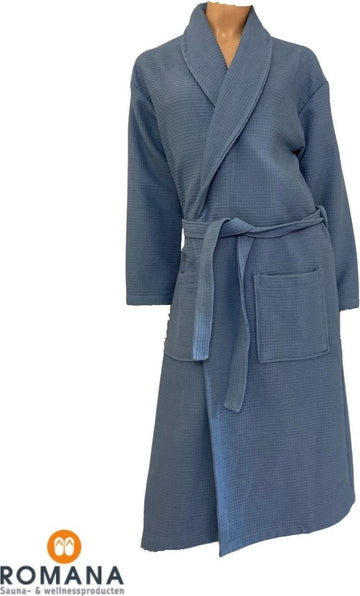 Romana Products Wafel - Badjas Gevoerd - Kamerjas - Ochtendjas - Denim Blauw - Maat L - Luxe Wellness - Comfortabel en Stijlvol