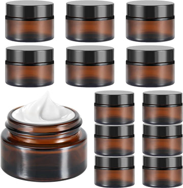 12 stuks lege potjes van amber glas, crèmepotjes, 20 ml/30 ml, bruine glazen potjes, lege navulbare potjes voor cosmetica, crèmes, lotions, etherische oliën