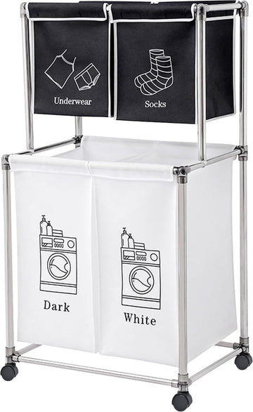 Wasmand 4 vakken, 200 liter wasbox met wielen, opvouwbare wasmand groot, wassorteerder Wassorteersysteem Wasmand voor wasruimte, slaapkamer, kinderkamer