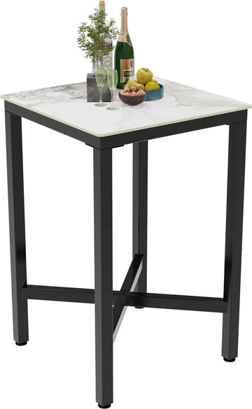 SPARK JOY® - Vierkante Bartafel - 105cm hoog - Stenen Blad - Wit Marmer - Voor Eetkamer, Keuken of Kantoor