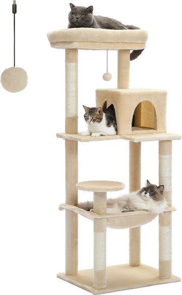 Rakmishop - Kattenboom - 5 Verdiepingen - Kattentoren - Kattenpaal - Kattenpaal voor grote katten - Krabtoren - 143x50x45 cm - Beige