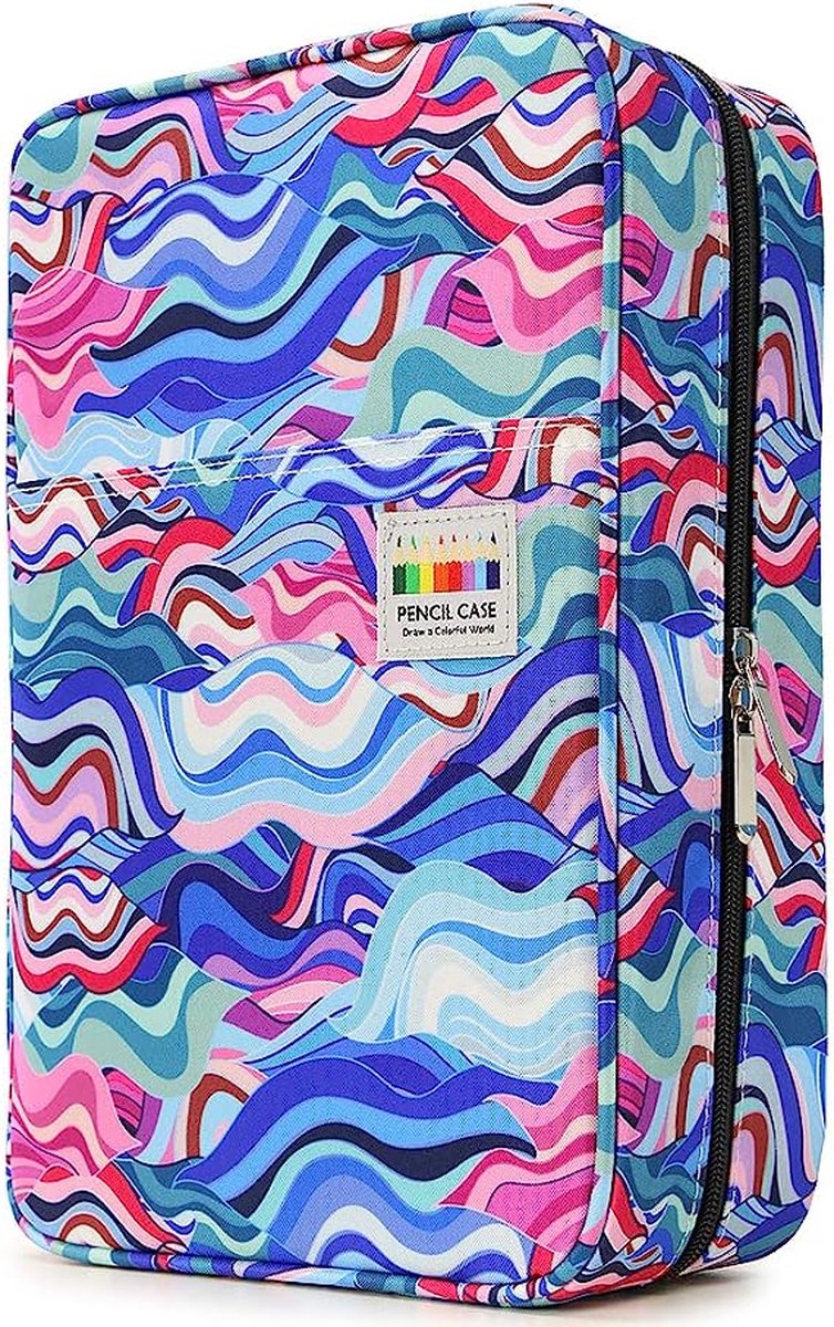 Grote potlood etui met 300 vakken - kleurpotloodetui met grote capaciteit organisator pennenzak met meerdere lagen houder voor prismacolor kleurpotloden & gel pennen van YOUSHARES (geometrisch blauw)