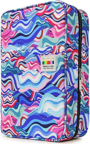 Grote potlood etui met 300 vakken - kleurpotloodetui met grote capaciteit organisator pennenzak met meerdere lagen houder voor prismacolor kleurpotloden & gel pennen van YOUSHARES (geometrisch blauw)