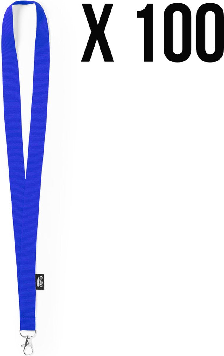 RPET keycord, 100 stuks - Lanyard - Sleutelkoord - Sleutelhanger - Sleutels - Pashouder - Badgehouder - Blauw