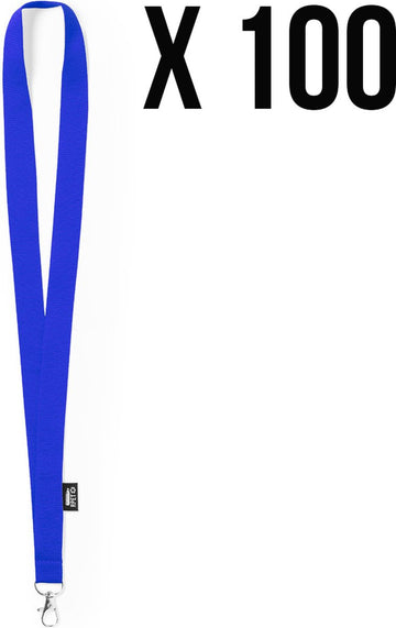 RPET keycord, 100 stuks - Lanyard - Sleutelkoord - Sleutelhanger - Sleutels - Pashouder - Badgehouder - Blauw