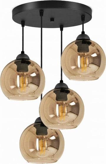 Hanglamp Industrieel voor Eetkamer, Slaapkamer, Woonkamer - Glass Serie - Bollamp 4-lichts excl. lichtbron - Amber - 4 Bol